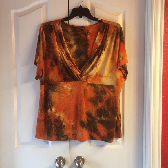 Rafaella Tops - 3x soft short sleeve oranges & browns tie dyed